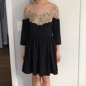 Topshop Black Skater Dress with See-through Top